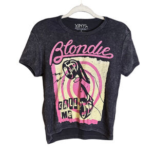 Band Tee Vinyl Icons Call Me Graphic T-Shirt Black Distressed Rhinestone